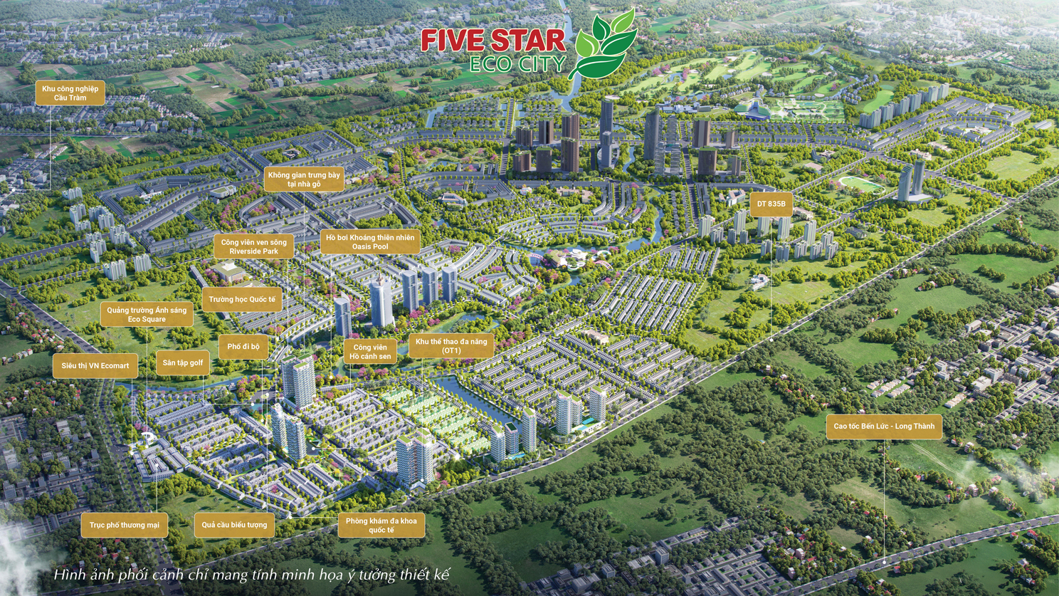 Góc phối cảnh thực tế trên cao dự án đại đô thị sinh thái Five Star Eco City