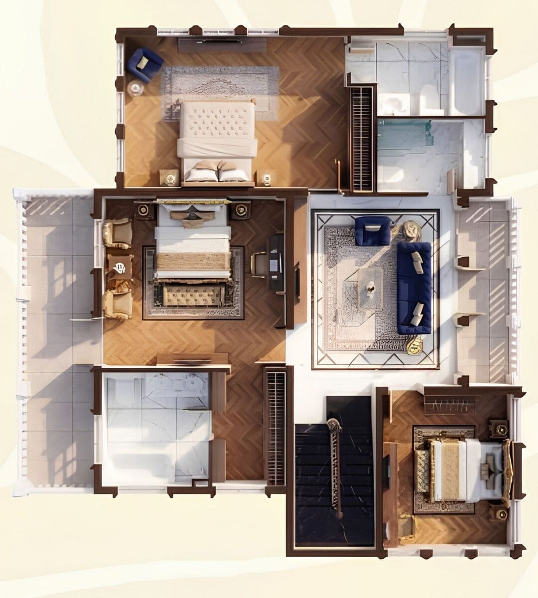 Mặt bằng lầu 1 biệt thự đơn lập Five Star Eco City