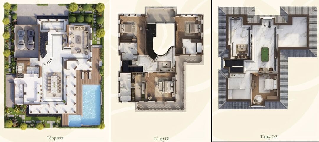 Phối cảnh dinh thự Riverside Mansion 500m2 The Royal