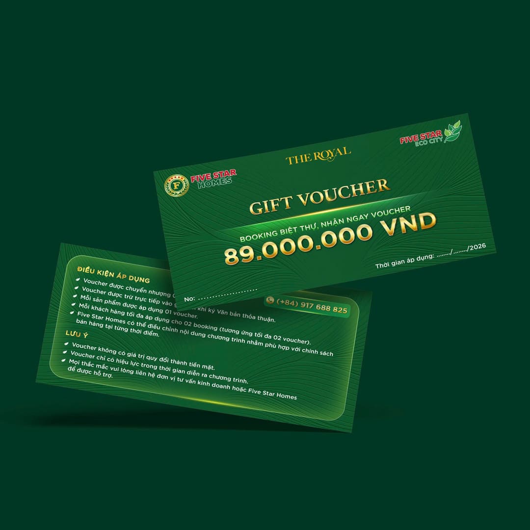 Chương trình tặng Gift Voucher trị giá 89 triệu đồng khi booking biệt thự Riverside Mansion tại dự án Five Star Eco City