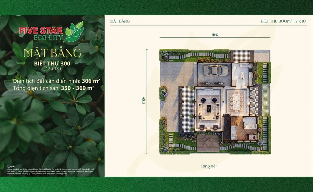 Mặt bằng biệt thự đơn lập 300m2 tầng trệt tại The Royal Five Star Ecocity