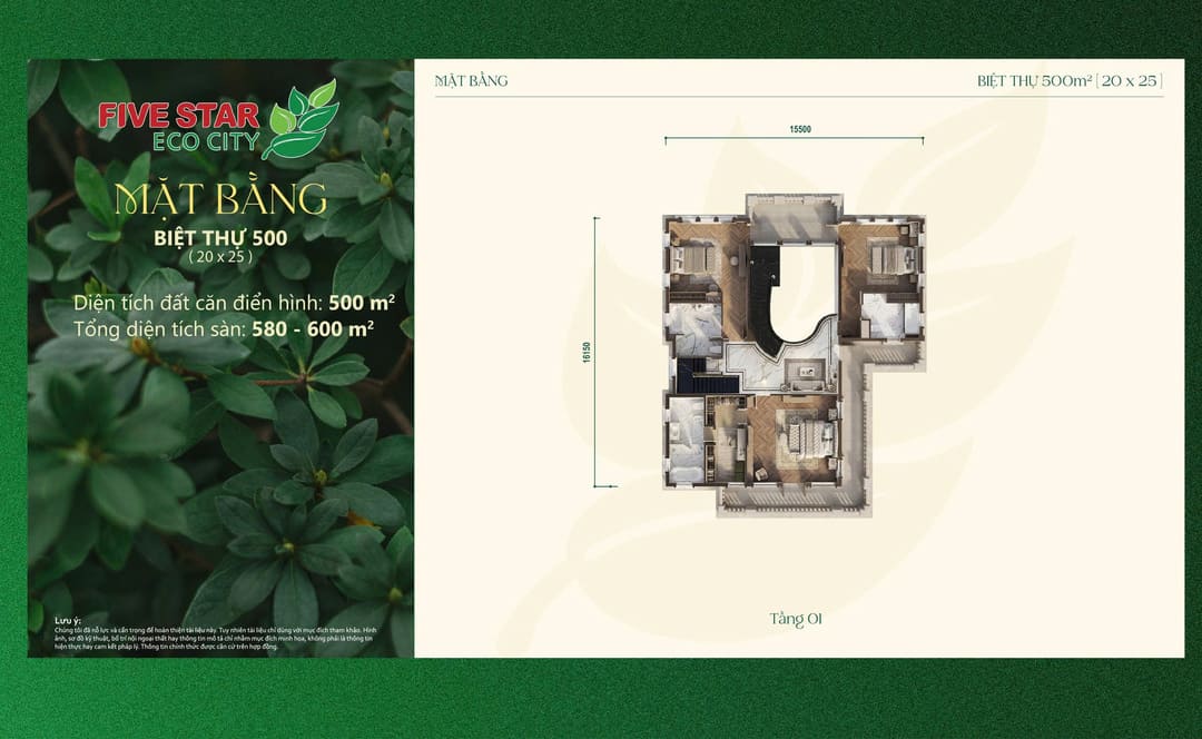 Mặt bằng biệt thự đơn lập 500m2 tầng 1 tại The Royal Five Star Ecocity
