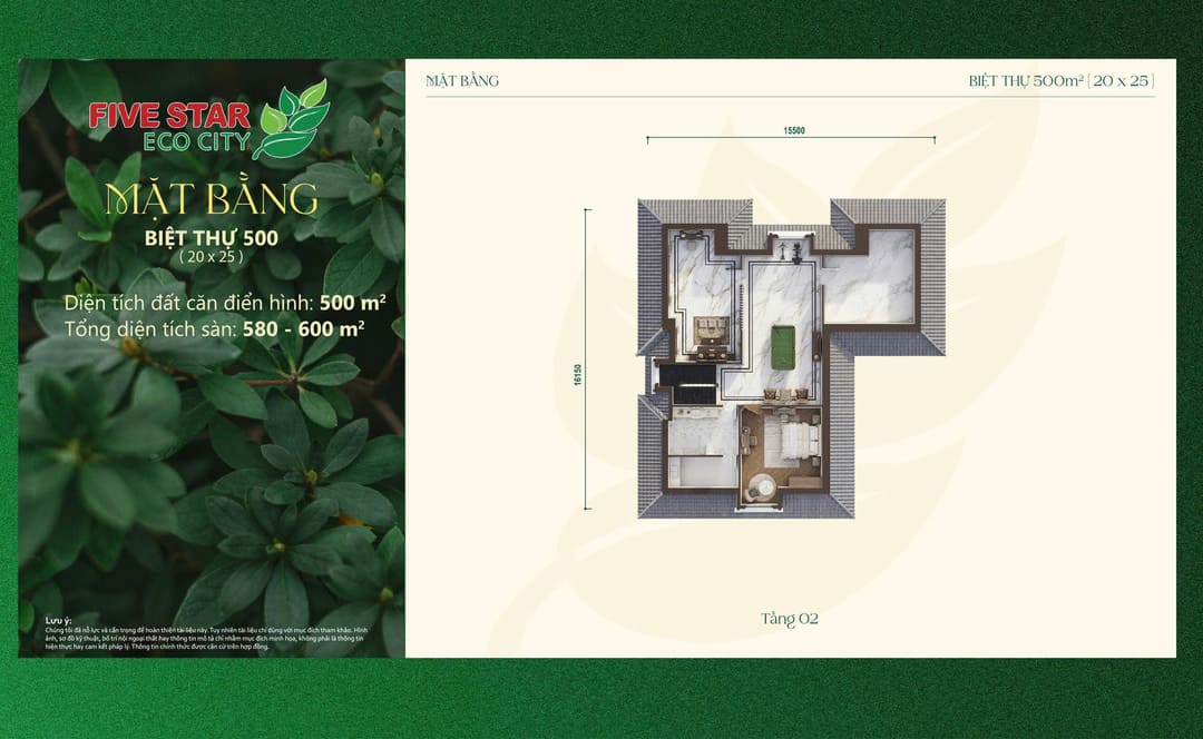Mặt bằng biệt thự đơn lập 500m2 tầng 2 tại The Royal Five Star Ecocity