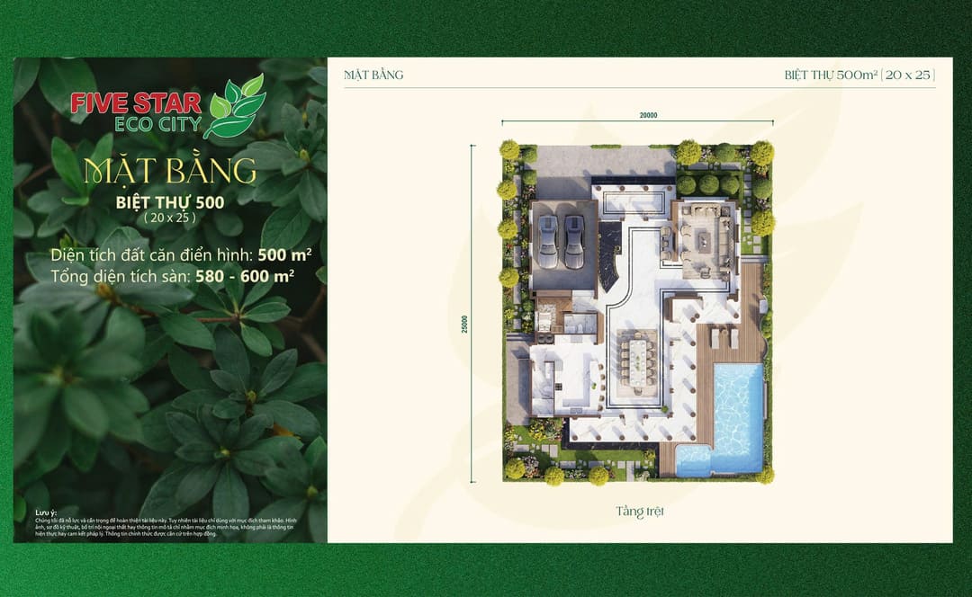 Mặt bằng biệt thự đơn lập 500m2 tầng trệt tại The Royal Five Star Ecocity