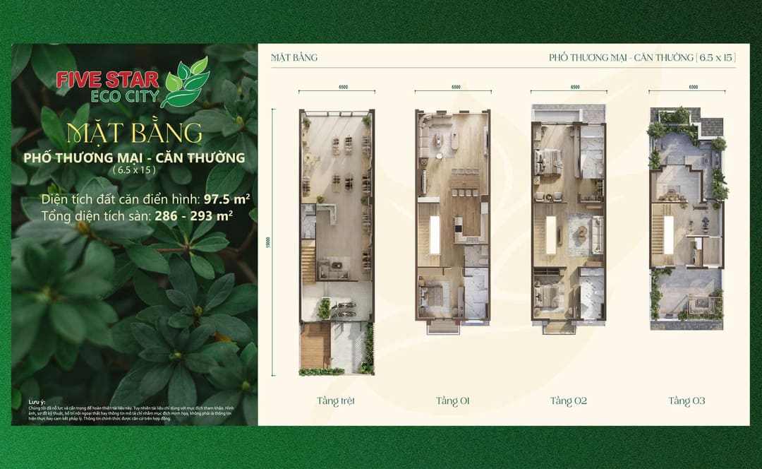 Mặt bằng shophouse căn thường 97.5m2 đường nội khu tại The Royal