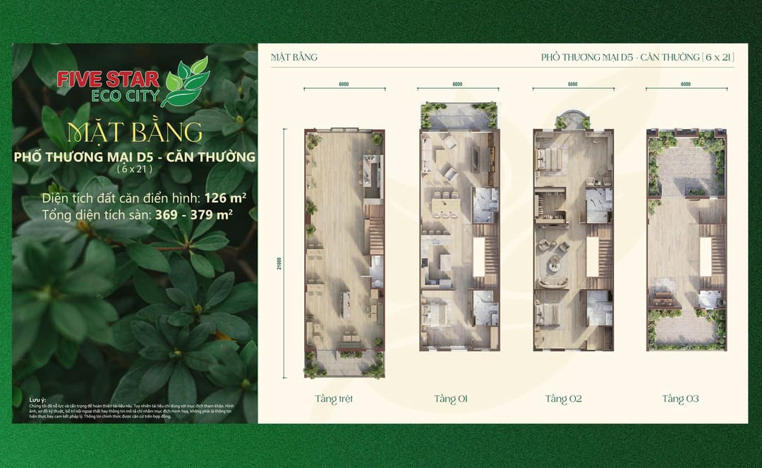 Mặt bằng shophouse căn thường 126m2 trục đường D5 tại The Royal