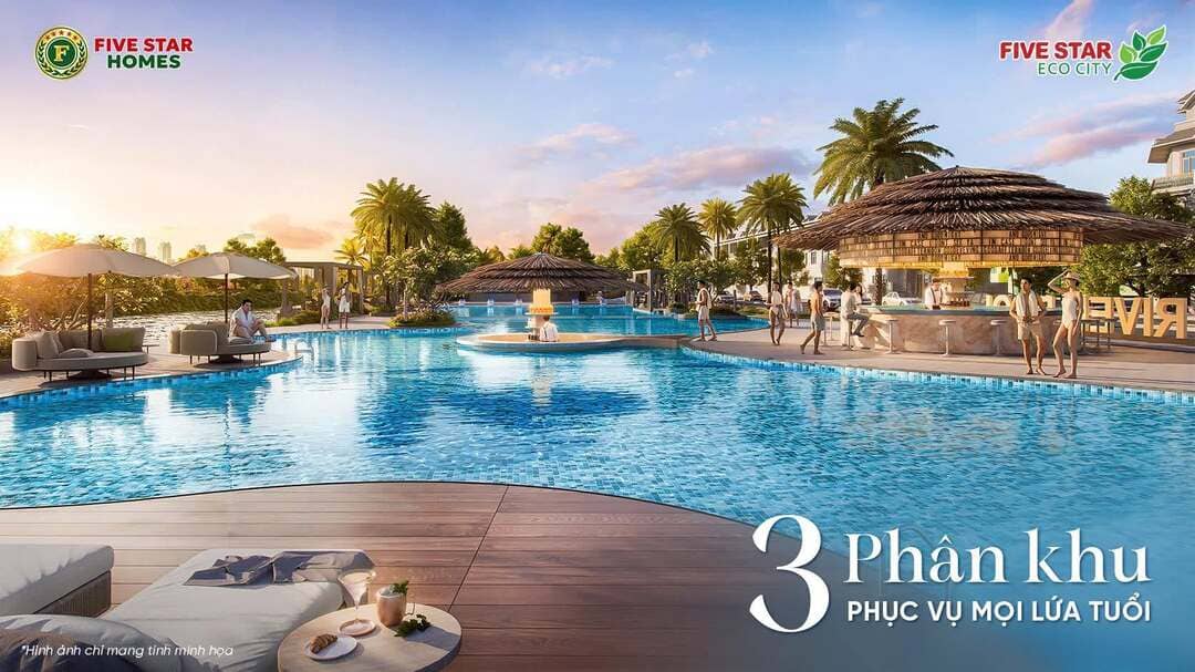 Khu vực hồ bơi phân tầng chức năng dành cho các lứa tuổi