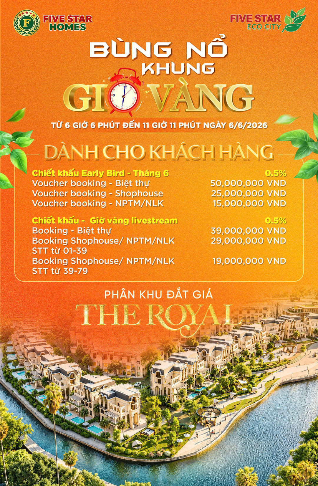 Chương trình ưu đãi Flash Sale Giờ Vàng Bùng Nổ Chính Sách Vàng dự án Five Star Eco City