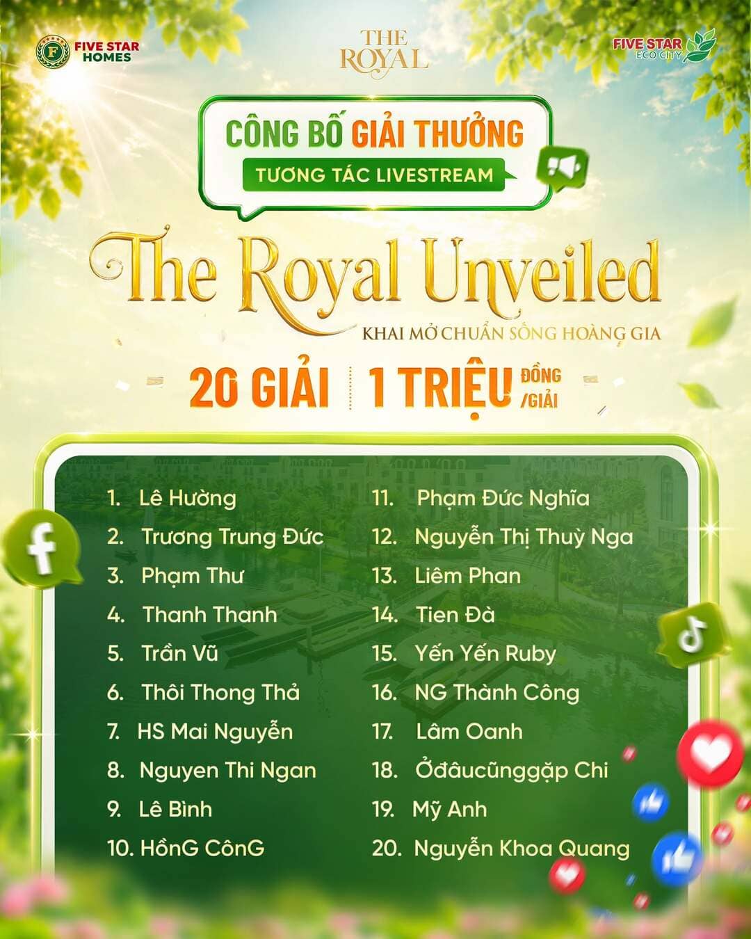Danh sách kết quả trúng thưởng minigame tương tác livestream sự kiện The Royal Unveiled
