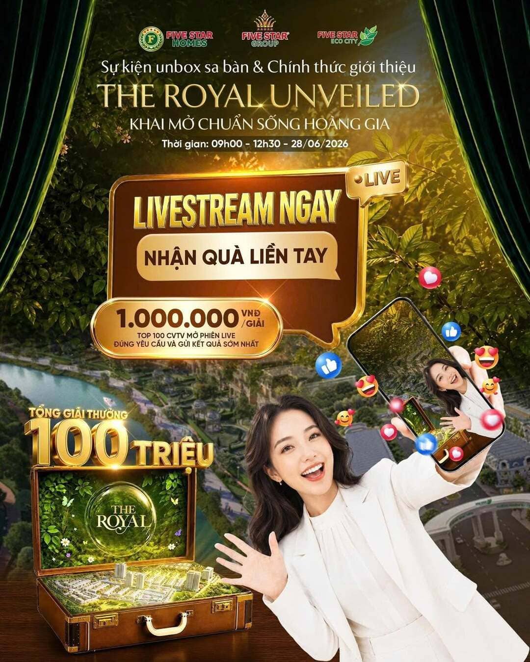 Livestream nhận quà tại sự kiện The Royal Unveiled Hà Nội của Five Star Eco City
