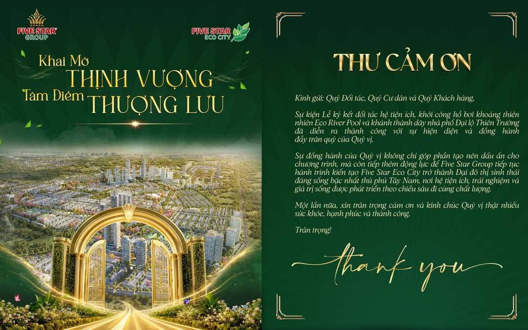 Thư cảm ơn từ chủ đầu tư sau sự kiện Khai Mở Thịnh Vượng tại Five Star Eco City